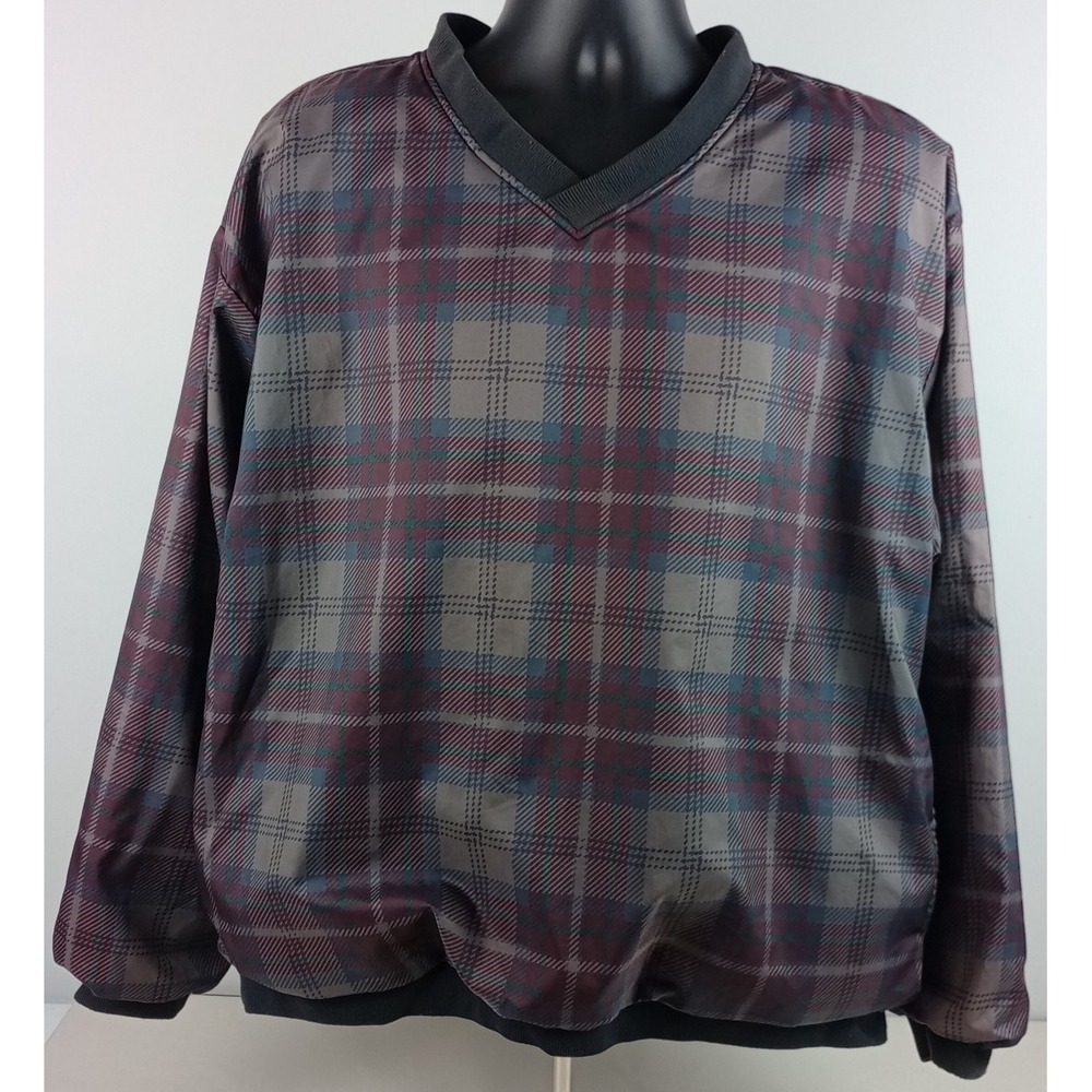 Forrester's Outerwear Men's XL Maroon Gray Plaid Lined Windbreaker Pullover
